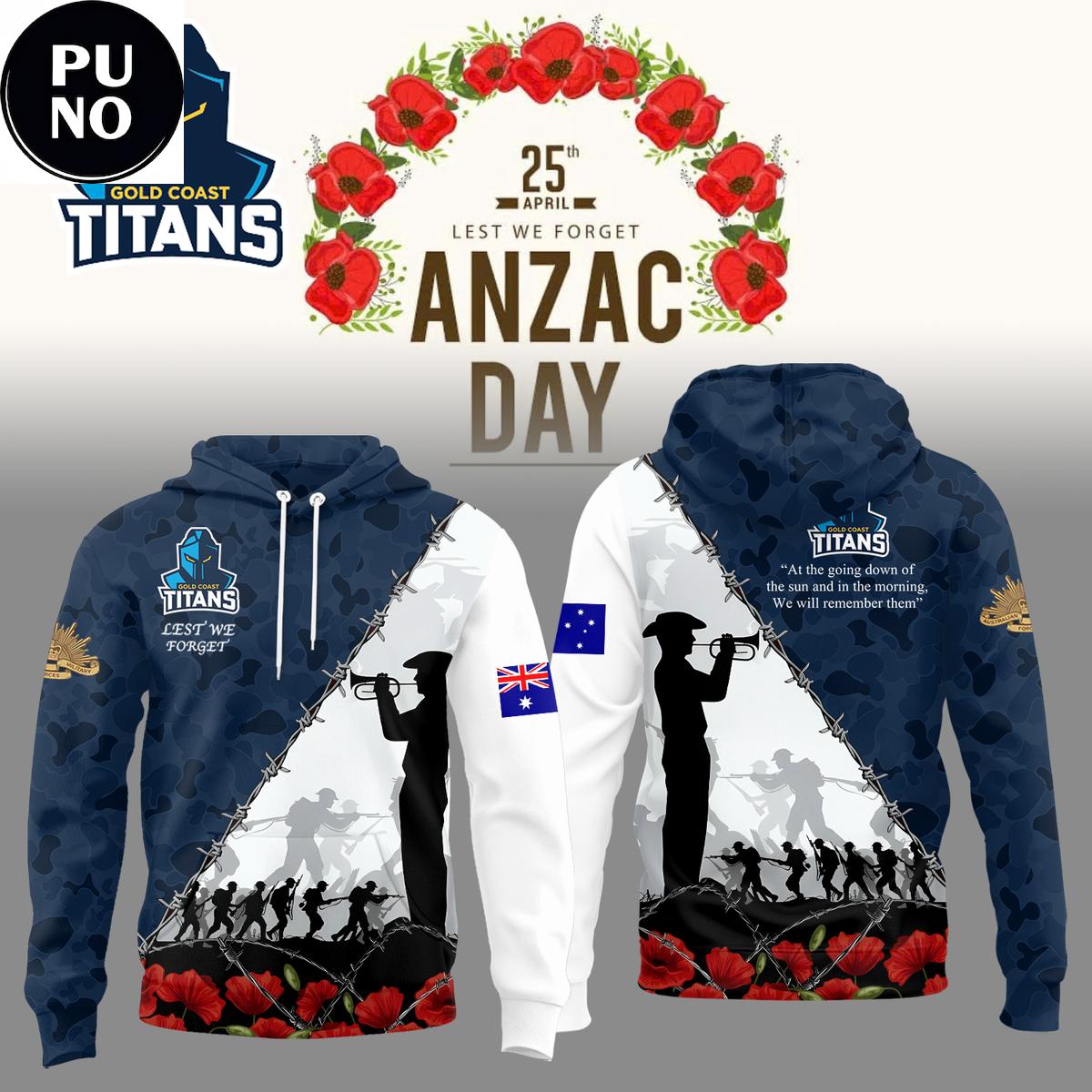 Gold Coast Titans Anzac Day Lest We Forget 2026 Hoodie