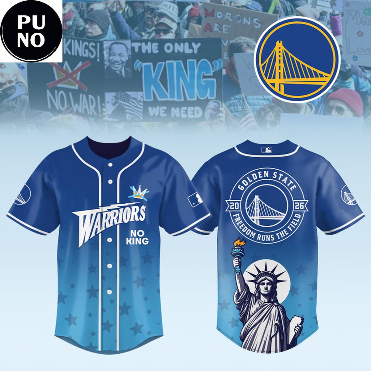 Golden State Warriors 2026 No Kings Freedom Runs The Field Baseball Jersey