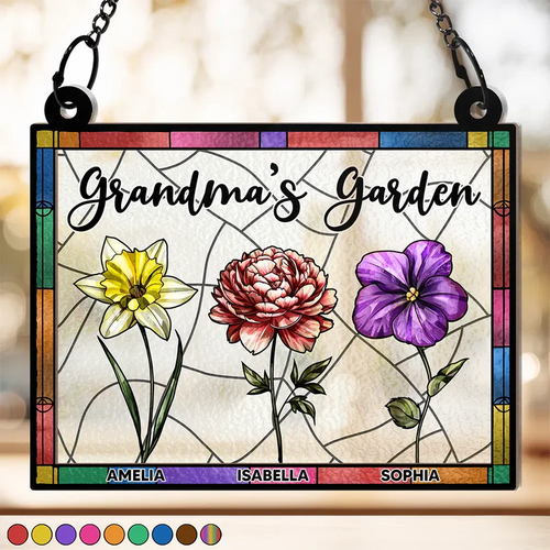 Grandma’s Garden Full Of Colors Birth Flower Grandkids - Personalized Window Hanging Suncatcher Ornament - Gift For Mom, Mama, Mommy, Grandma