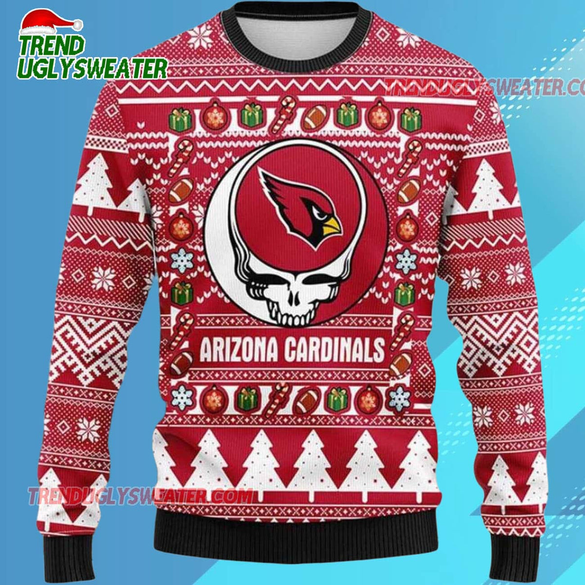 Grateful Dead X Nfl Arizona Cardinals Stealie Logo Ugly Christmas Sweater
