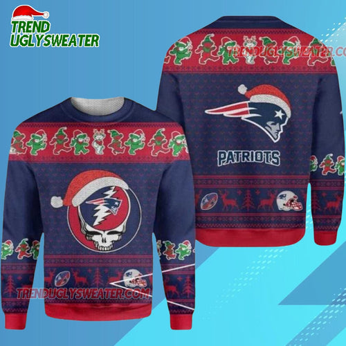 Grateful Dead X Nfl England Patriots Stealie Logo Ugly Christmas Sweater
