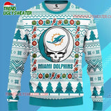 Grateful Dead X Nfl Miami Dolphins Stealie Logo Ugly Christmas Sweater