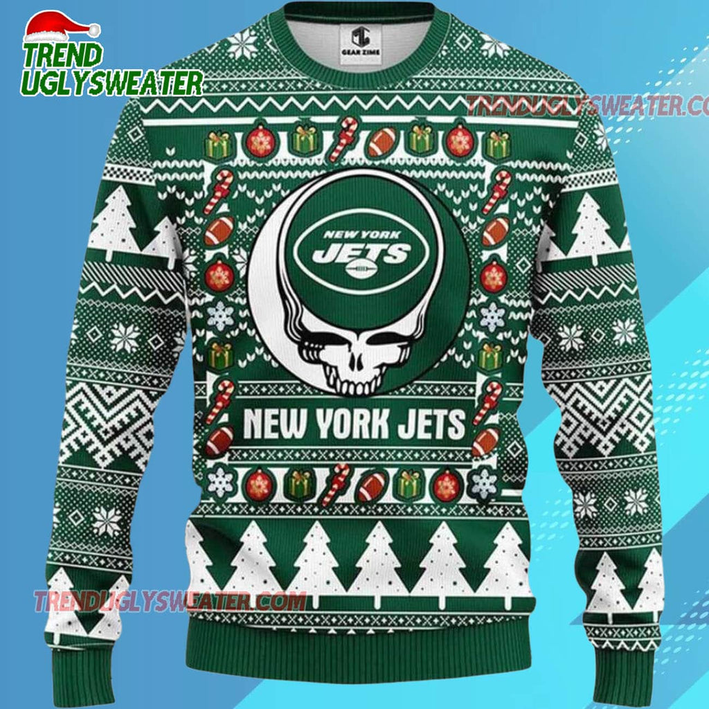 Grateful Dead X Nfl New York Jets Stealie Logo Ugly Christmas Sweater
