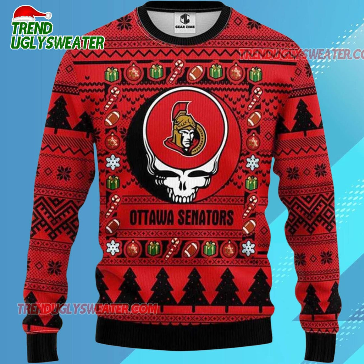 Grateful Dead X Nhl Ottawa Senators Stealie Logo Ugly Christmas Sweater