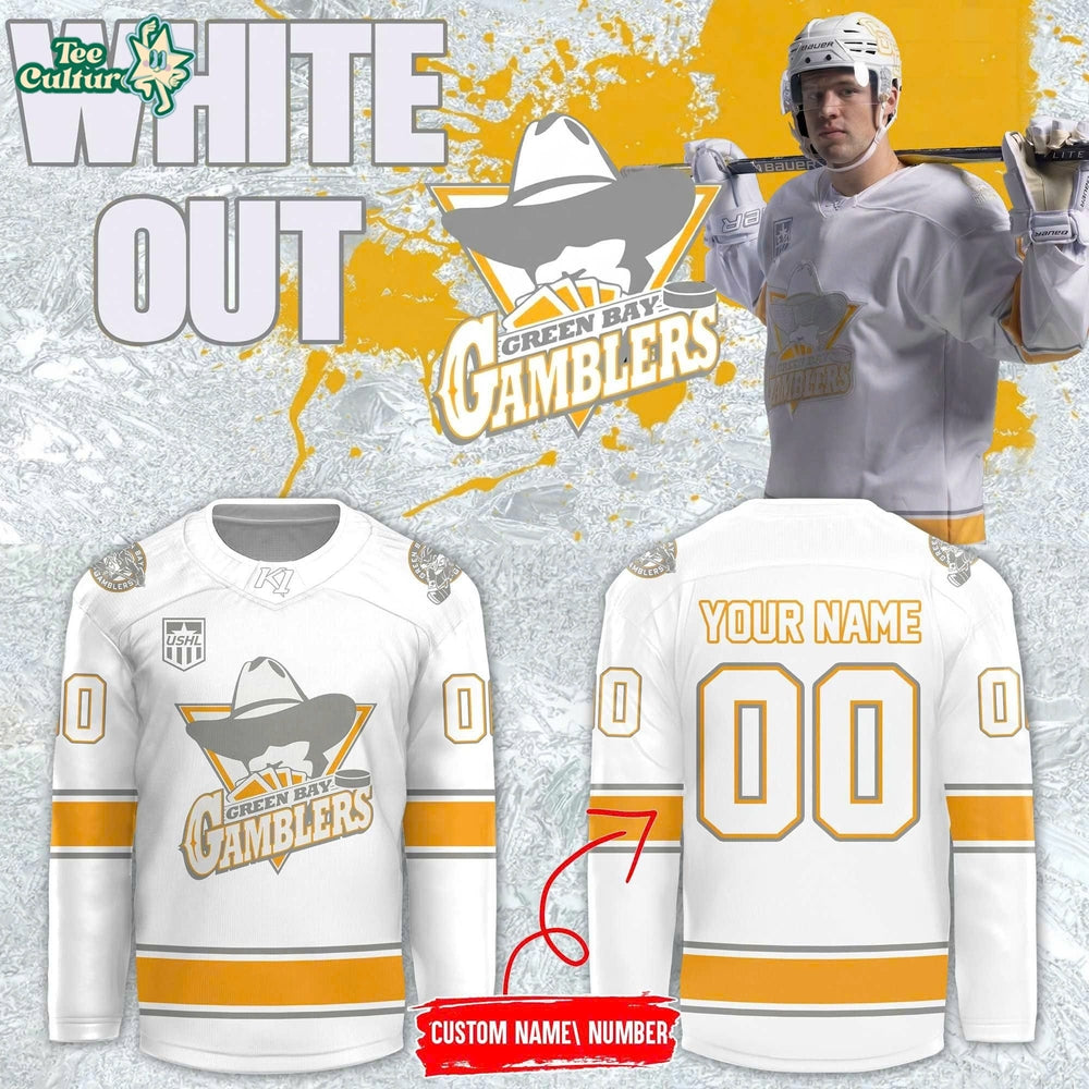 Green Bay Gamblers 2026 White Out Throwback Limited Hockey Jersey