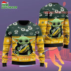 Green Bay Packers Baby Yoda Hug The Ball Christmas Ugly Sweater
