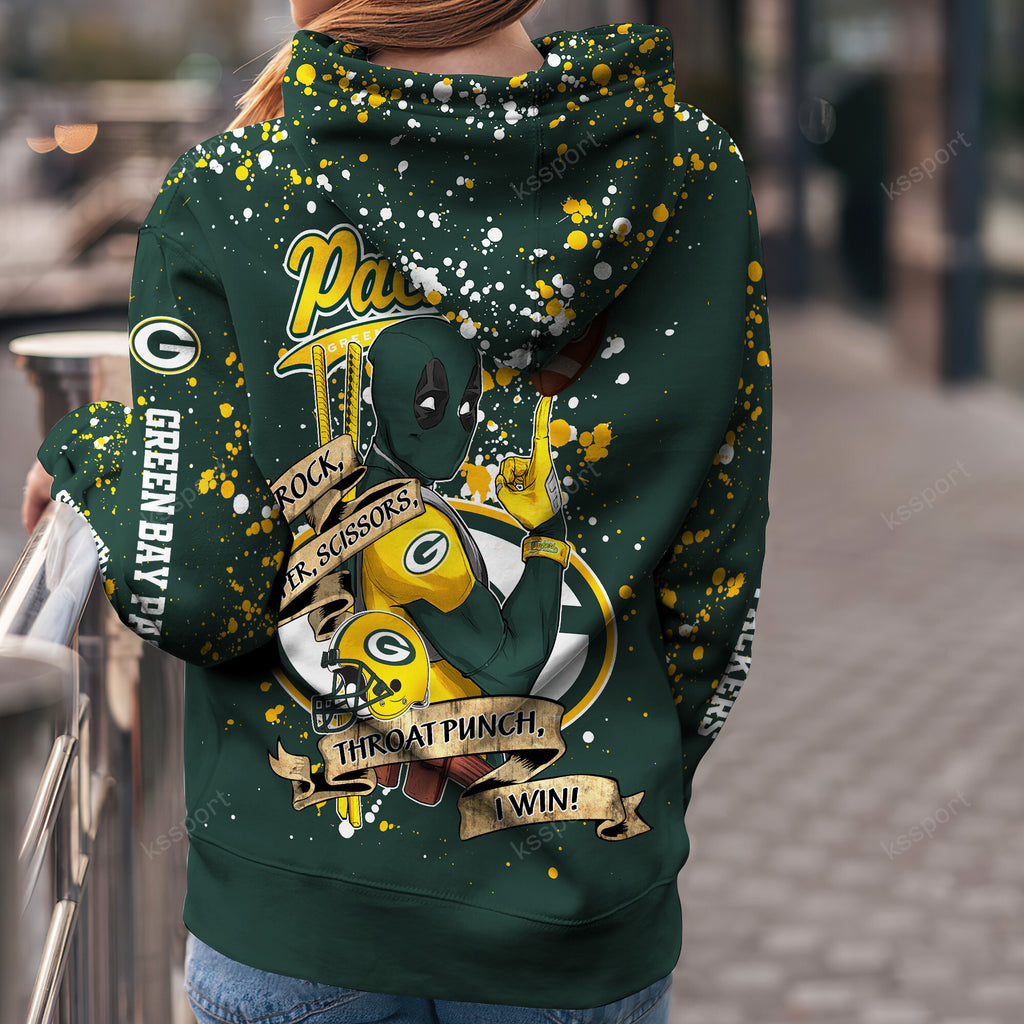 Custom NFL Green Bay Packers Hoodie Leggings Rock Paper Scissors Throat Punch I Win Hoodie