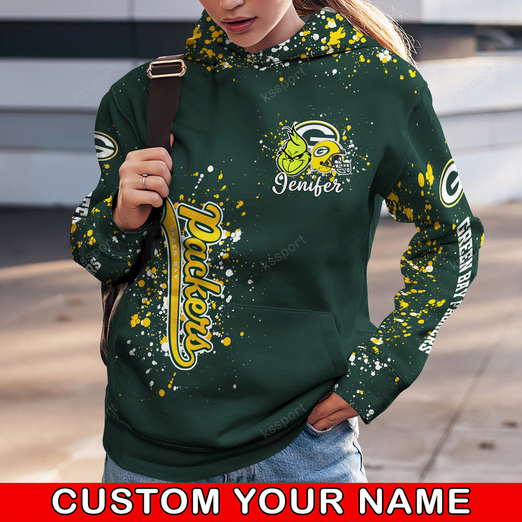 Custom NFL Green Bay Packers Hoodie Leggings The Grinch Hoodie Rock Paper Scissors Throat Punch I Win