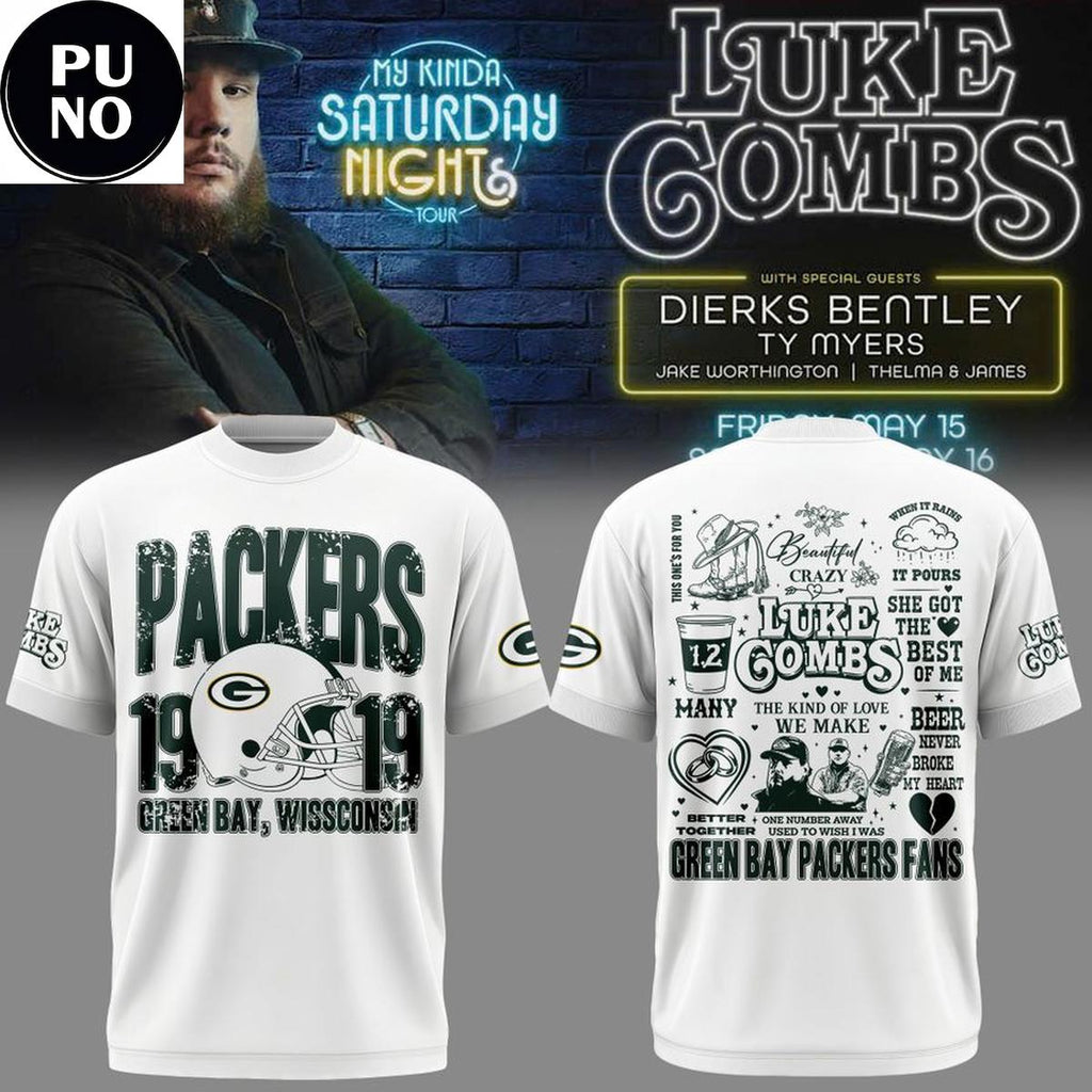 Green Bay Packers x Luke Combs Tour 2026 White Hoodie T-Shirt