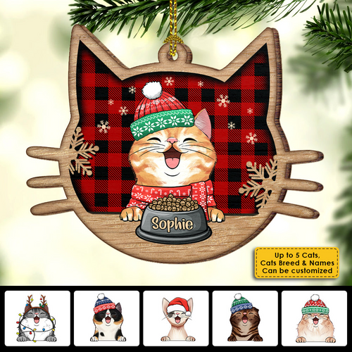 Happy Cat On Christmas Day - Personalized Wood Ornament - Christmas Gift for Cat Lovers, Cat Mom, Cat Dad