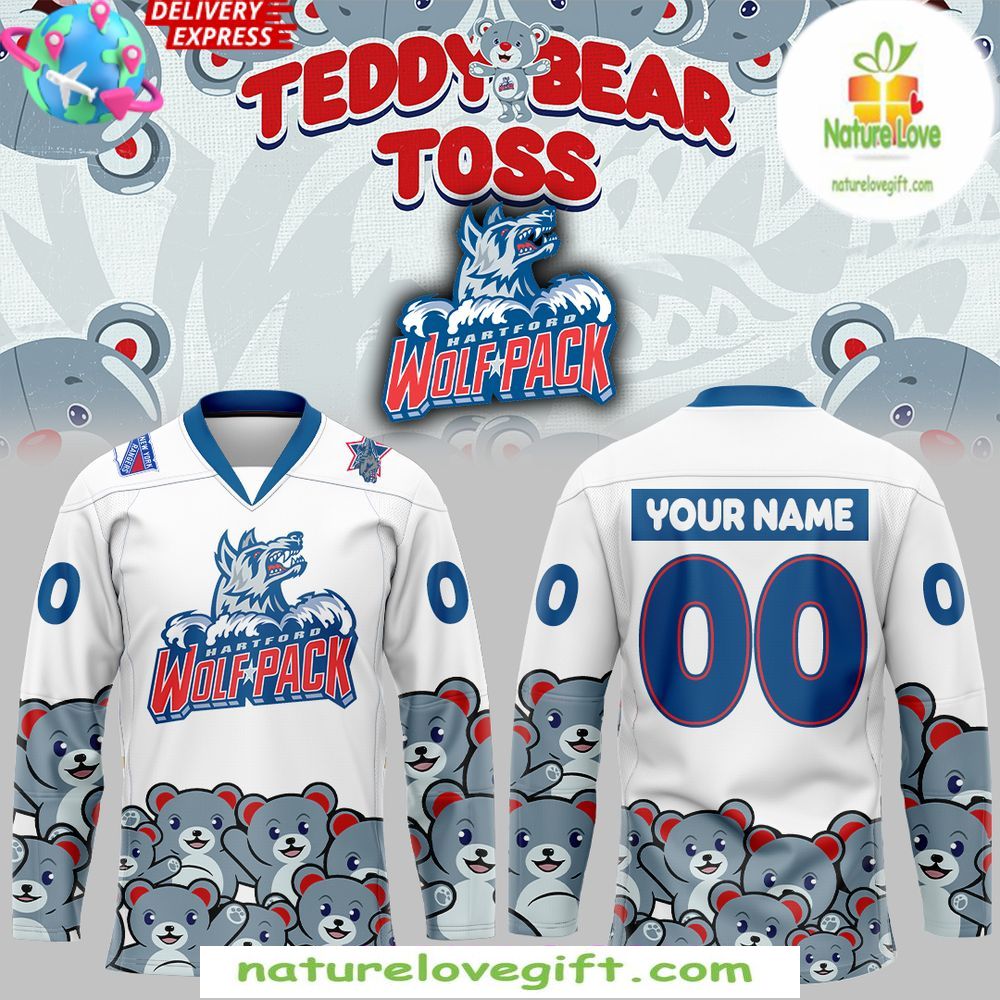 Hartford Wolf Pack White Hockey Jersey Teddy Bear Edition