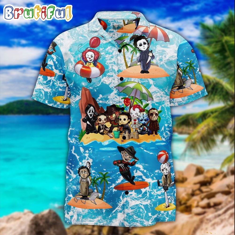 Horror Movie Characters Blood Scary Summer Hawaiian Shirt, Horror Movie Aloha Shirt