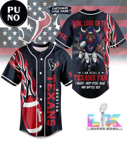 Houston Texans 2026 Win Lose or Tie Personalized Baseball Jersey