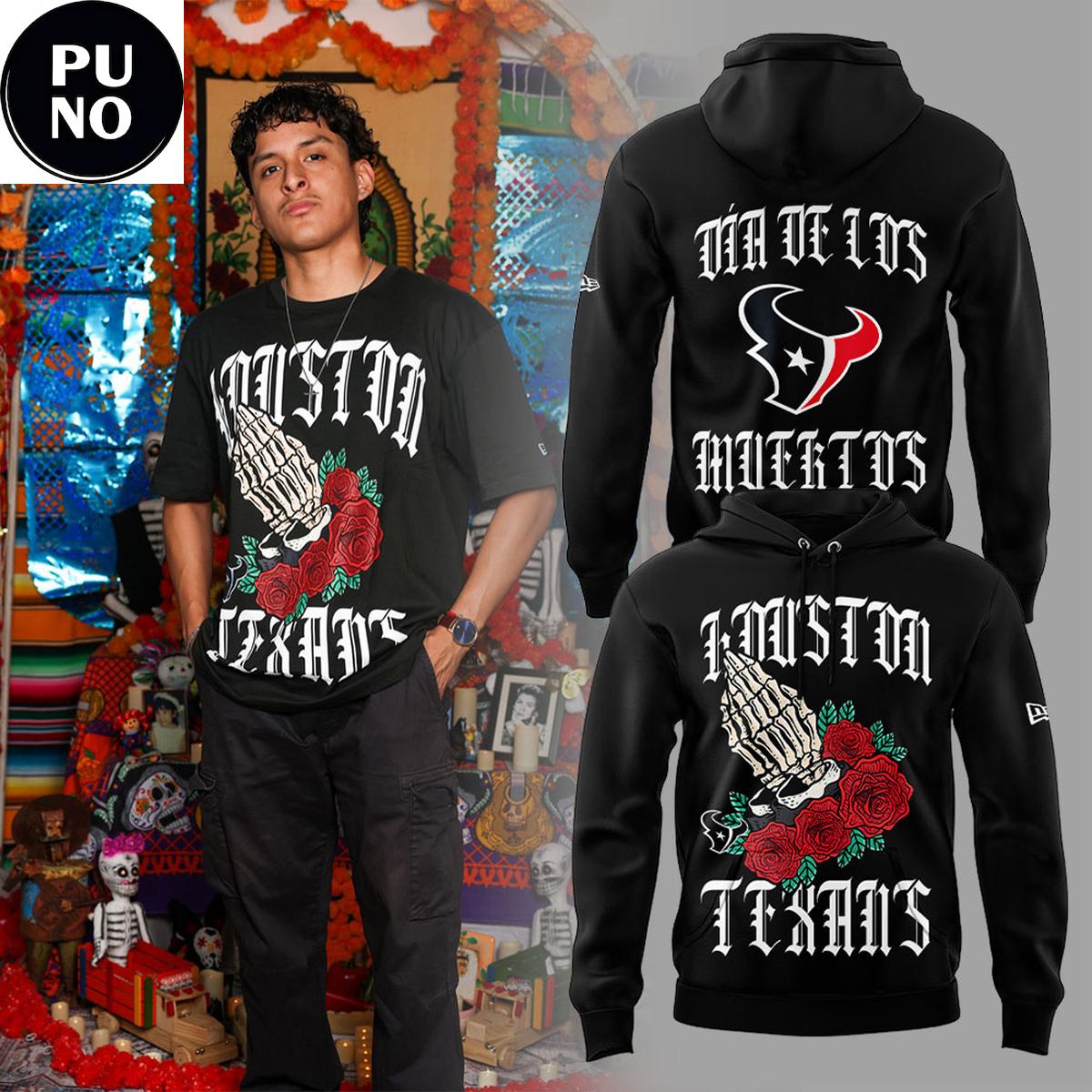 Houston Texans Dia de los Muertos 2026 Black Hoodie T-Shirt