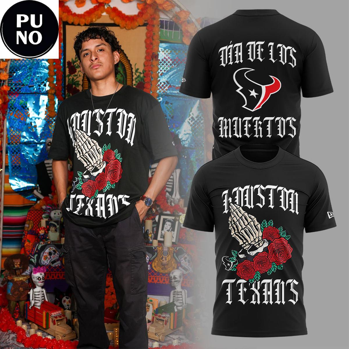 Houston Texans Dia de los Muertos 2026 Black Hoodie T-Shirt