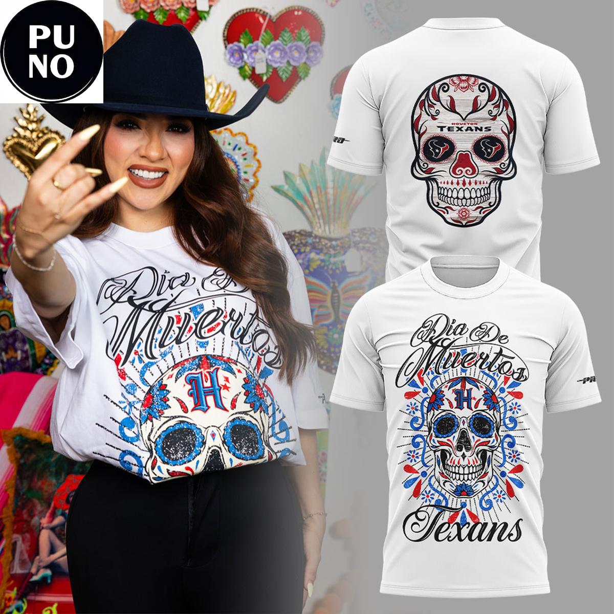 Houston Texans Dia de los Muertos 2026 White Hoodie T-Shirt