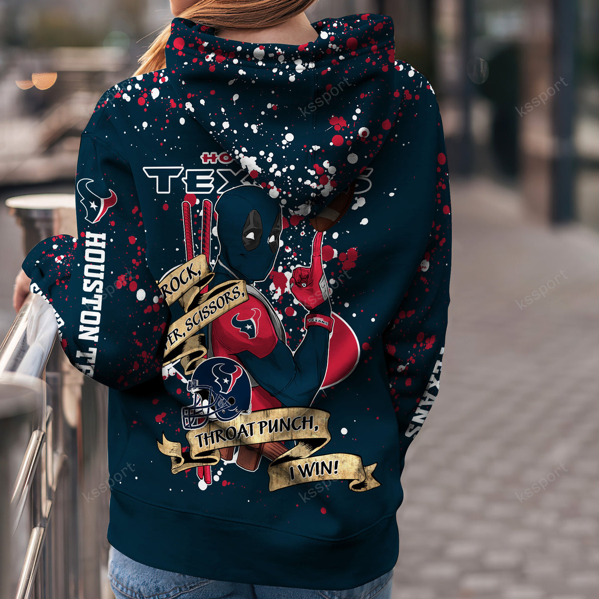 Custom NFL Houston Texans Hoodie Leggings Rock Paper Scissors Throat Punch I Win Hoodie