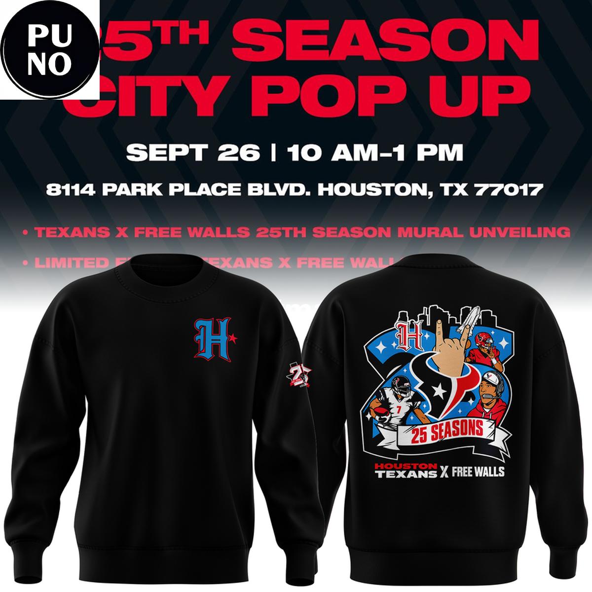 Houston Texans x Free Walls Celebrating 25th Season Hoodie T-Shirt