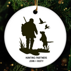 Hunting Partners Man and Dog - Personalized Custom Ceramic Ornament - Christmas Gift For Hunter, Outdoor Hunting