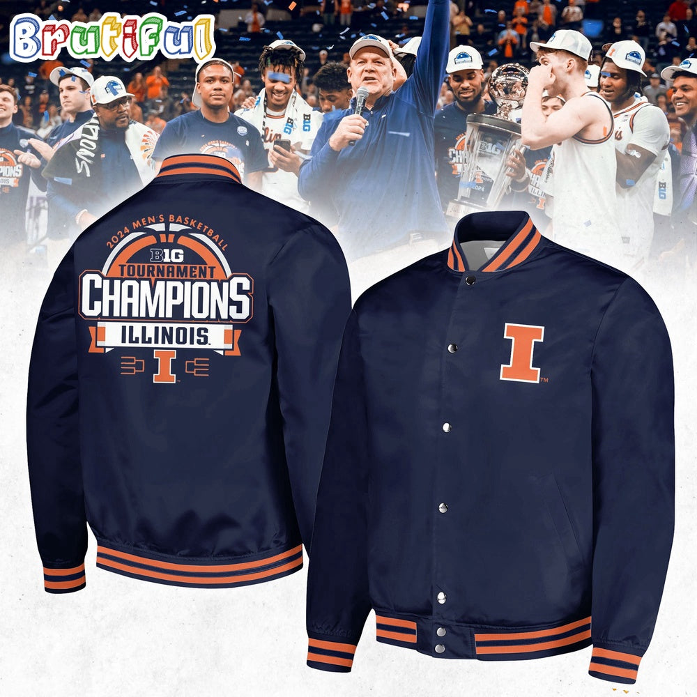 Illinois Fighting Illini 2024 Big Ten Men’s Basketball Conference Tournament Champions Baseball Jacket