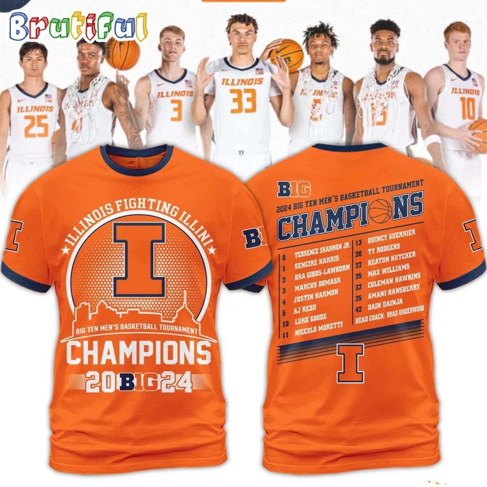 Illinois Fighting Illini 2024 Big Ten Men’s Basketball Conference Tournament Champions Hoodie T-Shirt