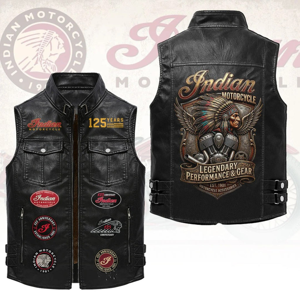 Indian Motorcycle 125th Anniversary Premium 2D Sleeveless Leather Vest – HOATT26875