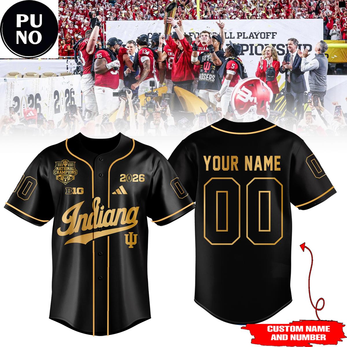 Indiana Hoosiers 2026 National Champions Black Gold Personalized Baseball Jersey