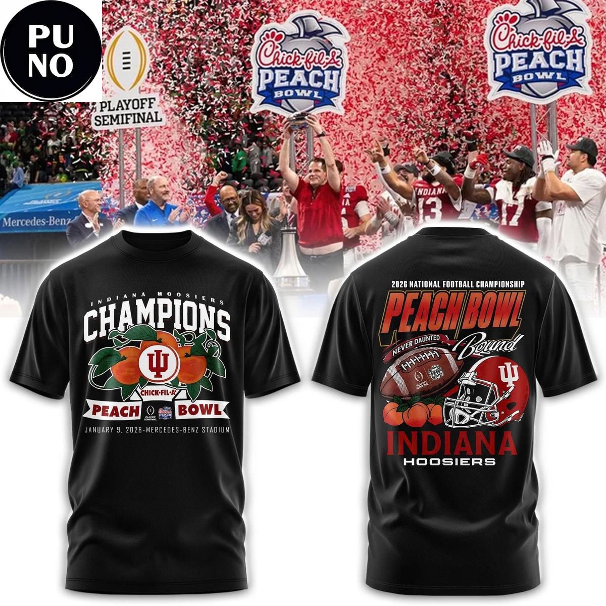 Indiana Hoosiers 2026 Peach Bowl Champions Never Daunted Hoodie T-Shirt