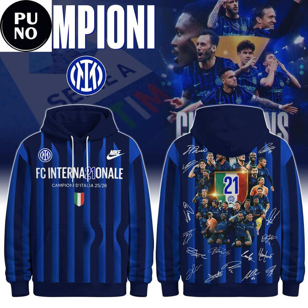 Inter Milan Campioni d’Italia 2026 Champions Signature Hoodie T-Shirt