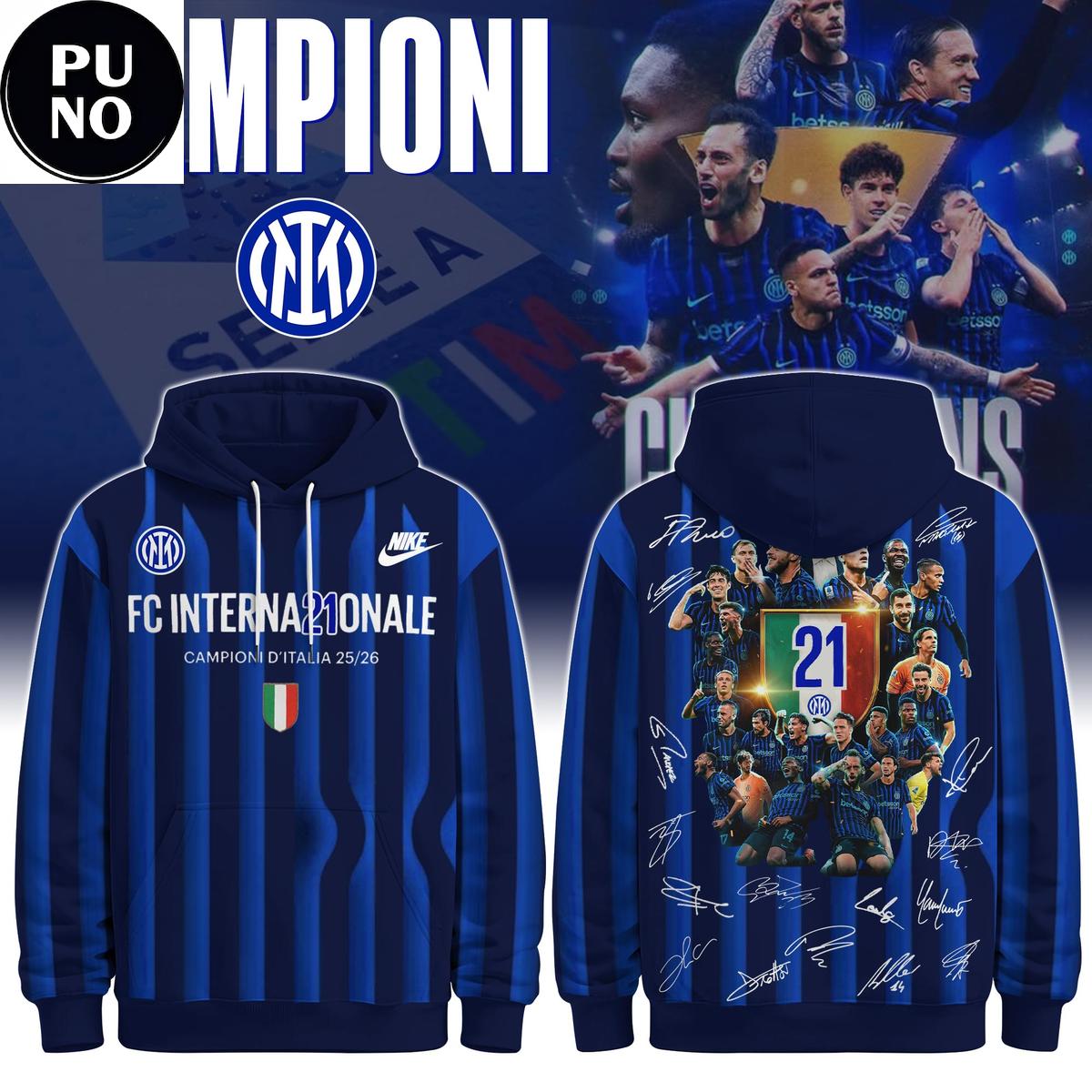 Inter Milan Campioni d’Italia 2026 Champions Signature Hoodie T-Shirt