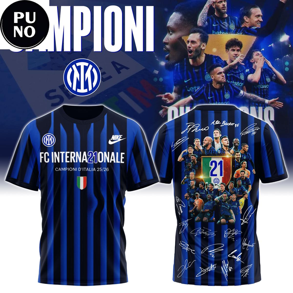 Inter Milan Campioni d’Italia 2026 Champions Signature Hoodie T-Shirt