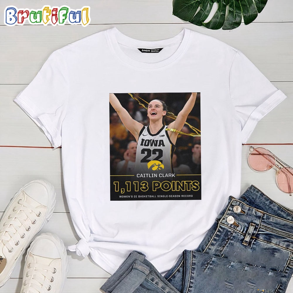 Iowa Hawkeyes Caitlin Clark 1113 Points Womens DI Basketball Single Season Record T Shirt