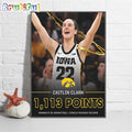 Iowa Hawkeyes Caitlin Clark 1113 Points Womens DI Basketball Single Season Record Wall Art Poster Canvas