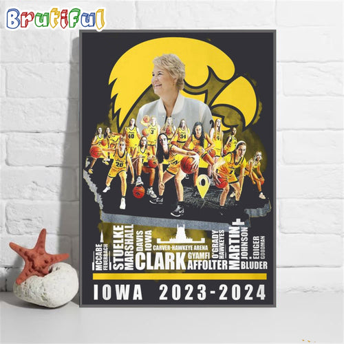 Iowa Hawkeyes Caitlin Clark And Coach Lisa Bluder Women’s Basketball 2023-2024 Poster Canvas