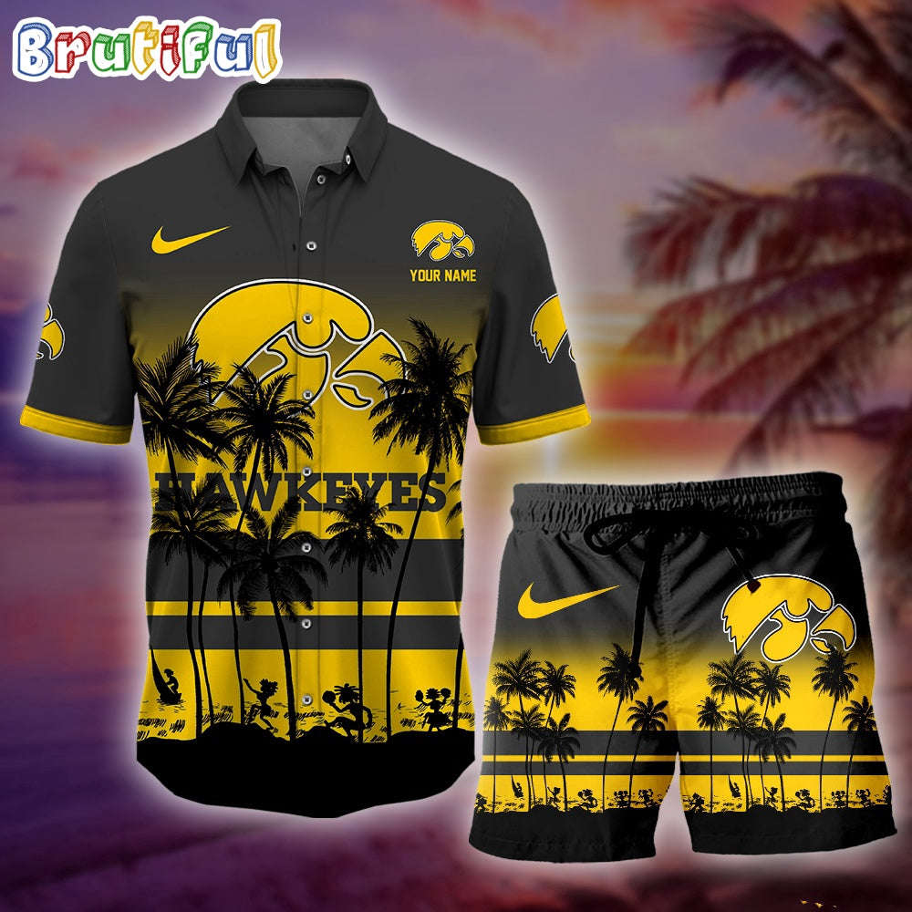 Iowa Hawkeyes Palm Tree Summer Hawaiian Shirt, NCAA Sport Summer Hawaiian Set, Summer Beach Short