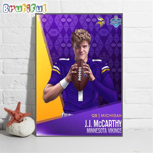 J J Mc Carthy To Picked 10 By Minnesota Vikings NFl Draft 2023-2024 Wall Art Poster Canvas