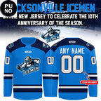 Jacksonville IceMen 2026 Celebrate 10th Anniversary Personalized Hockey Jersey