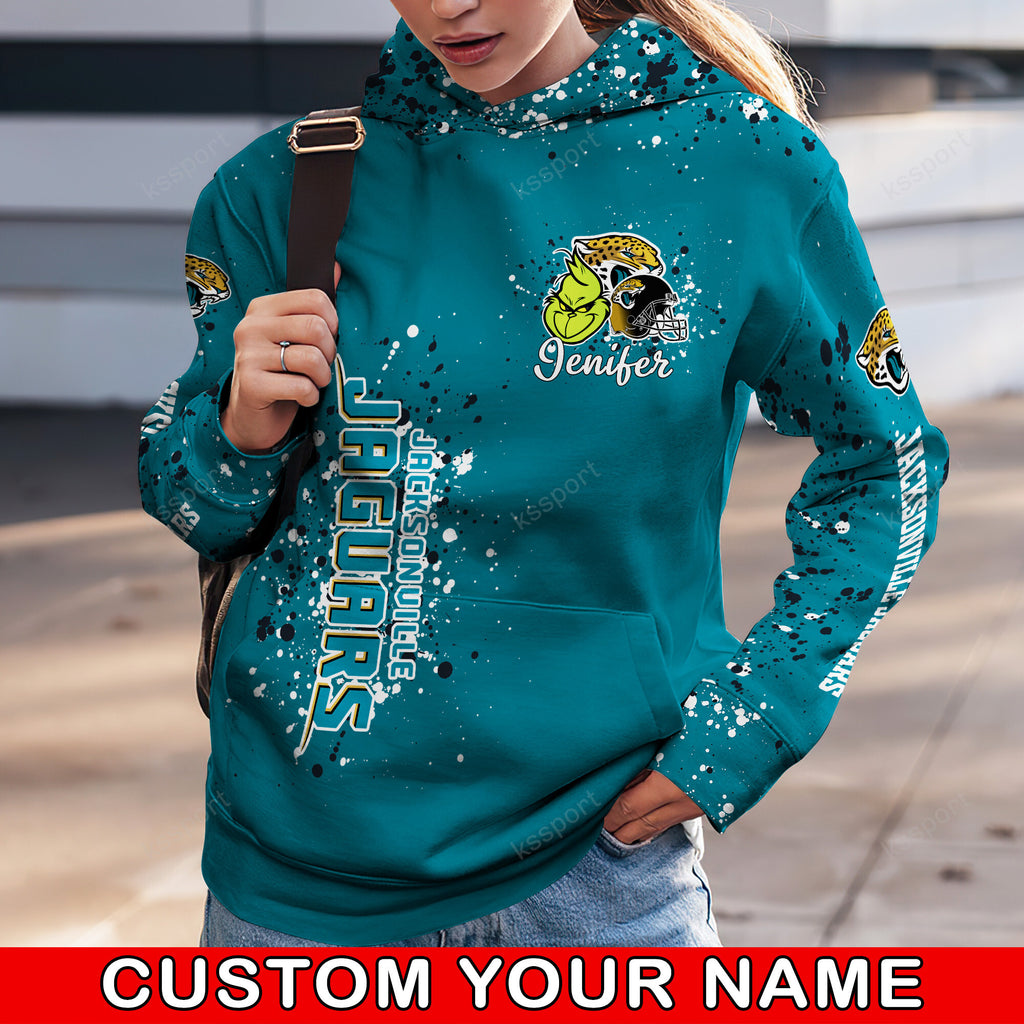 Custom NFL Jacksonville Jaguars Hoodie Leggings The Grinch Hoodie Rock Paper Scissors Throat Punch I Win