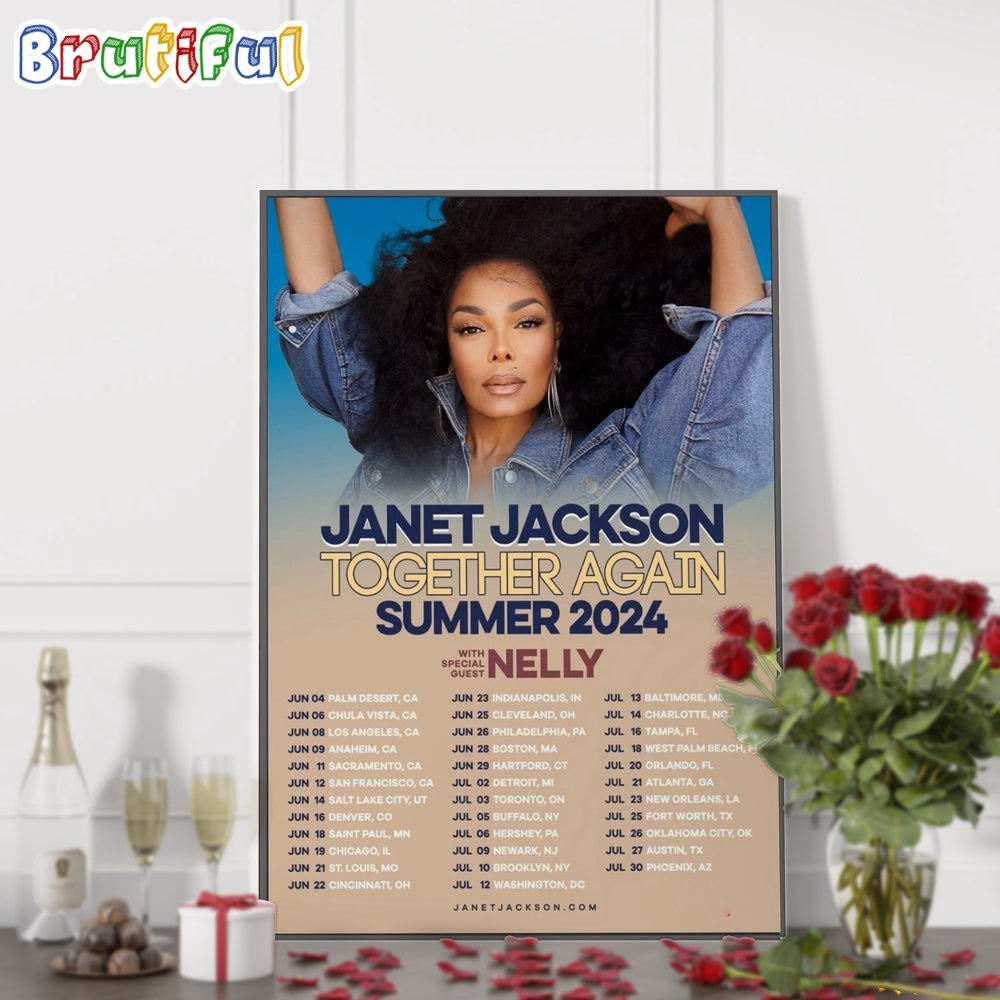 Janet Jackson Together Again 2024 Tour Wall Art Poster Canvas, Janet Jackson Music Tour Poster
