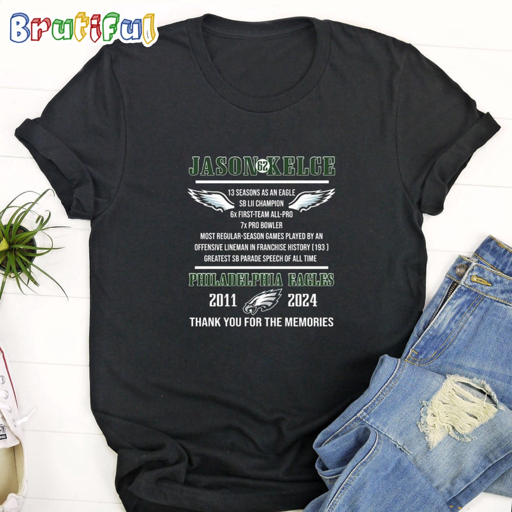 Jason Kelce 62 Philadelphia Eagles 2011-2024 Thank You The Memories T Shirt