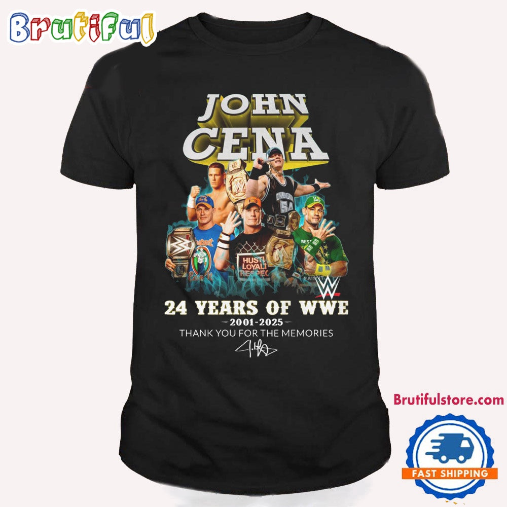 John Cena 24 Years Of WWE 2001-2025 Thank You For The Memories Signature T Shirt