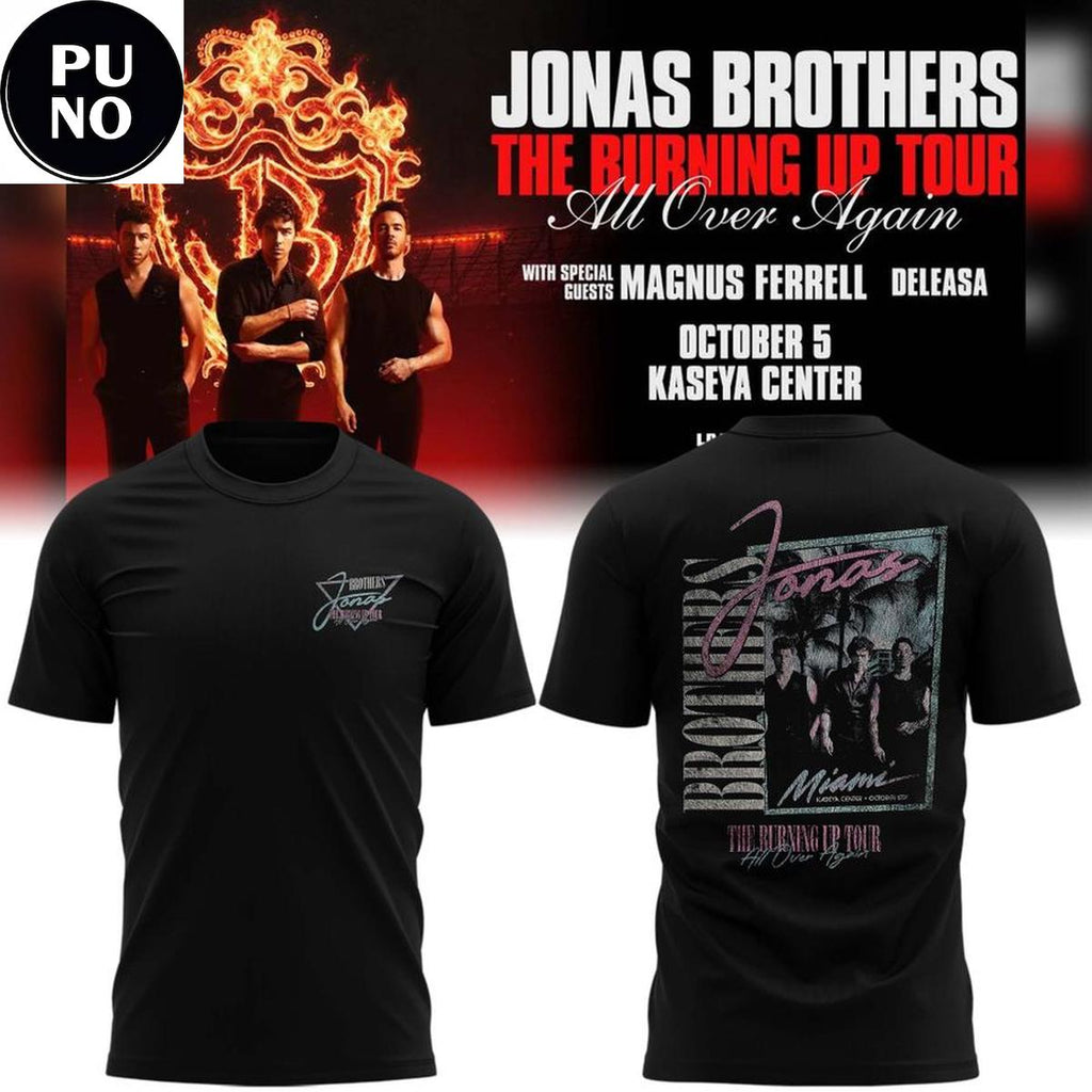 Jonas Brothers The Burning Up Tour All Over Again 2026 Miami FL City T-Shirt