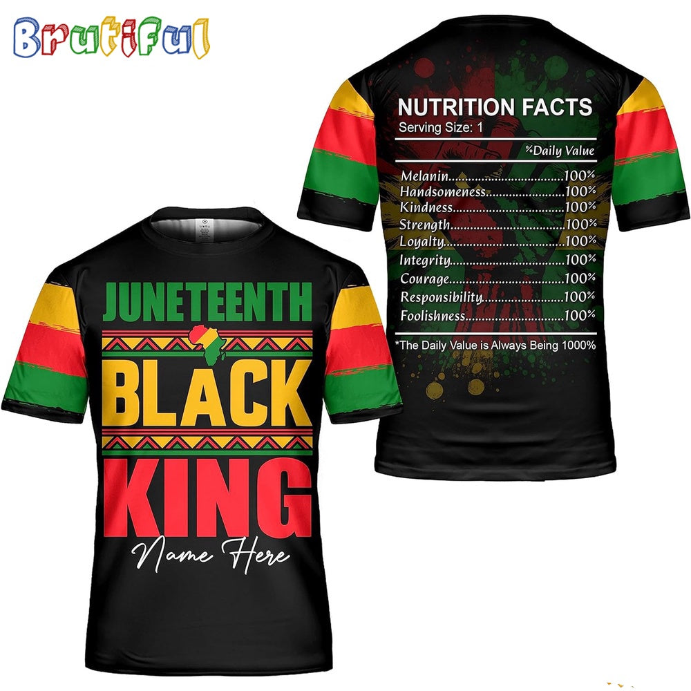 Juneteenth Nutritional Facts Black Freedom 1865 African American Black King 3D Shirt