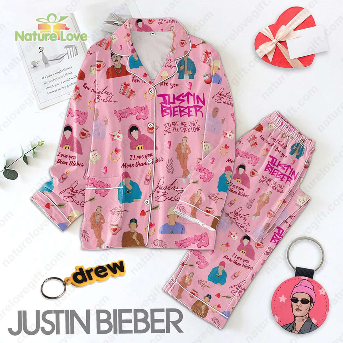 Justin Bieber I Love You More Valentine Pajamas Set