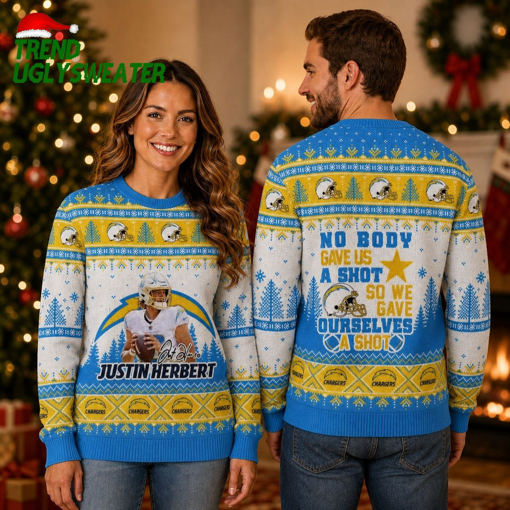 Justin Herbert Nobody Gave Us a Shot Los Angeles Chargers Ugly Christmas Sweater