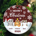 Meowy Christmas - Personalized Circle Ceramic Ornament - Christmas Gift for Cat Lovers, Pet Lovers, Cat Mom, Cat Dad
