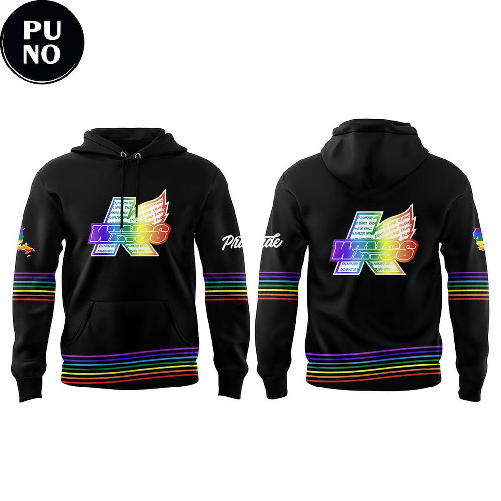 Kalamazoo Wings x Hockey Is For Everyone Rainbow Ice 2026 Hoodie