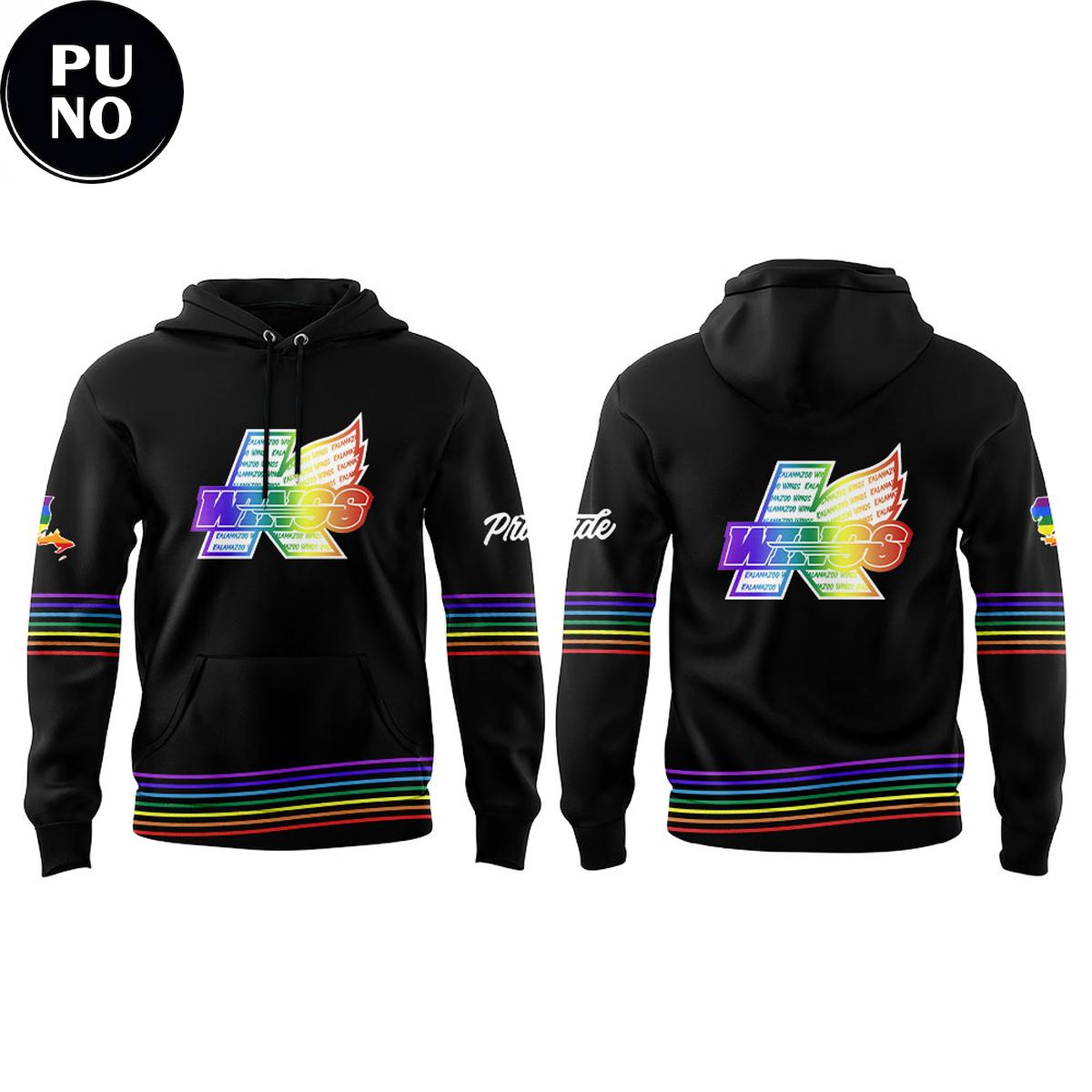 Kalamazoo Wings x Hockey Is For Everyone Rainbow Ice 2026 Hoodie