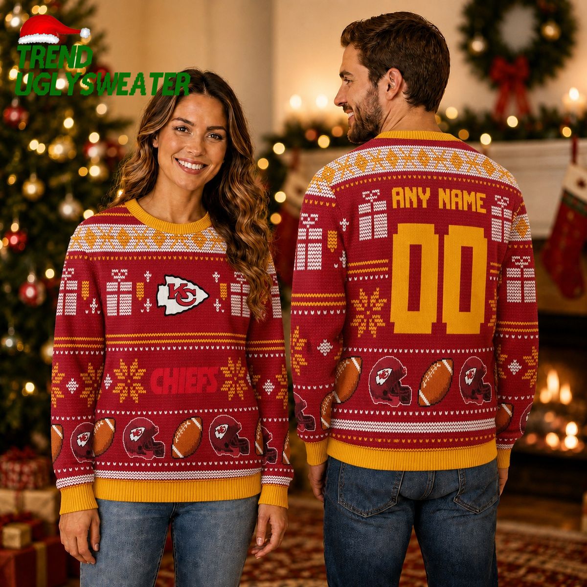 Kansas City Chiefs Custom Name Number Red Ugly Christmas Sweater