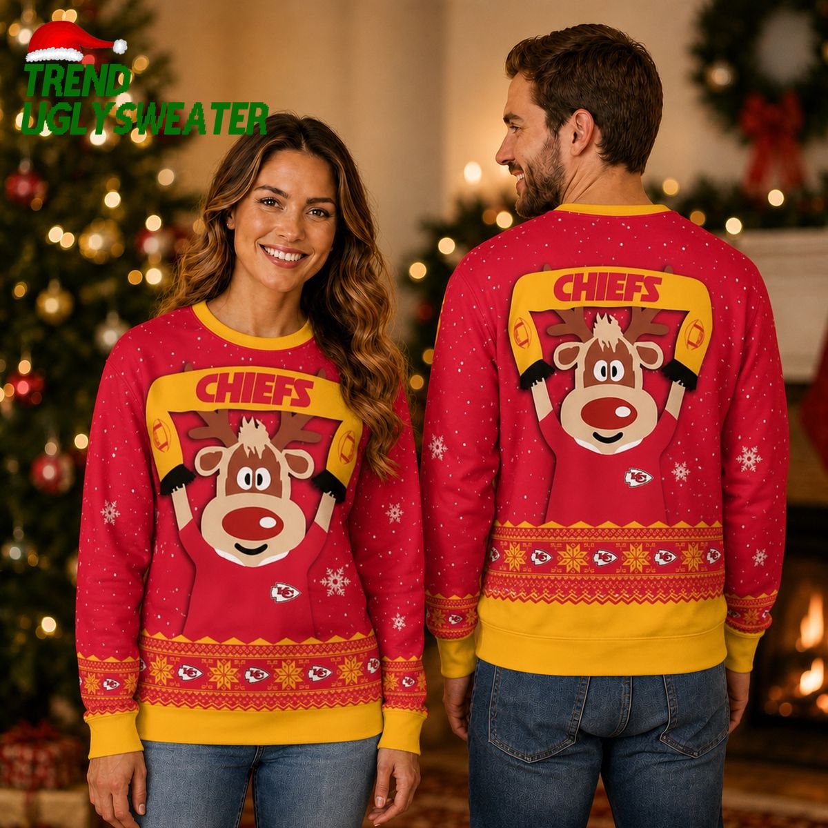 Kansas City Chiefs Cute Reindeer Ugly Christmas Sweater Christmas